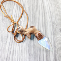 Grapevine Wood Handle Opalite  Blade Knife Necklace  #6755  Mountain Man Necklace