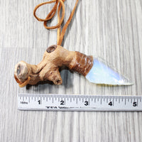 Grapevine Wood Handle Opalite  Blade Knife Necklace  #6755  Mountain Man Necklace
