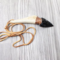 Antler Handle Obsidian Blade Knife Necklace  #5855  Mountain Man Necklace