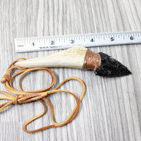 Antler Handle Obsidian Blade Knife Necklace  #5855  Mountain Man Necklace