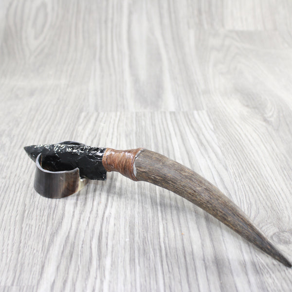 Impala Horn Handle Obsidian Blade Ornamental Knife #2855  Mountain Man Knife
