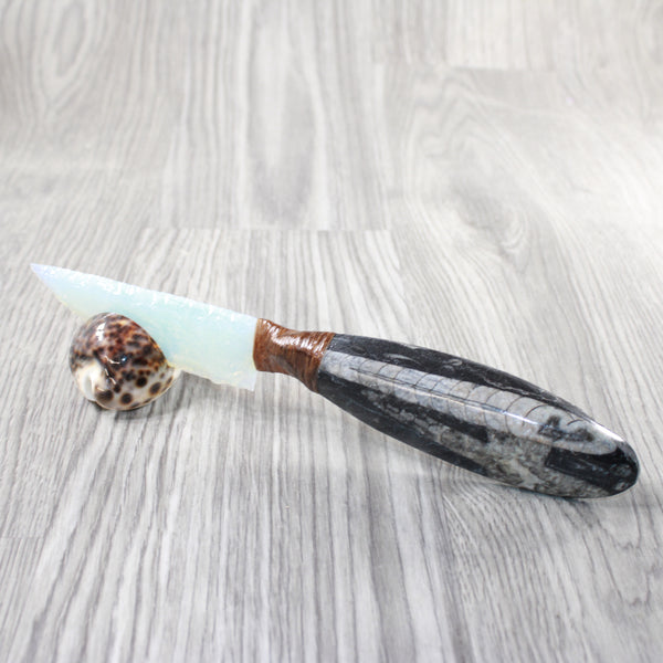 Orthoceras Fossil Handle Opalite Blade Ornamental Knife #0055     Mountain Man Knife