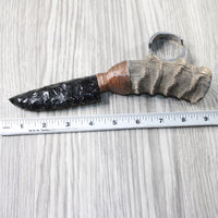 Impala Horn Handle Obsidian Blade Ornamental Knife #0055  Mountain Man Knife