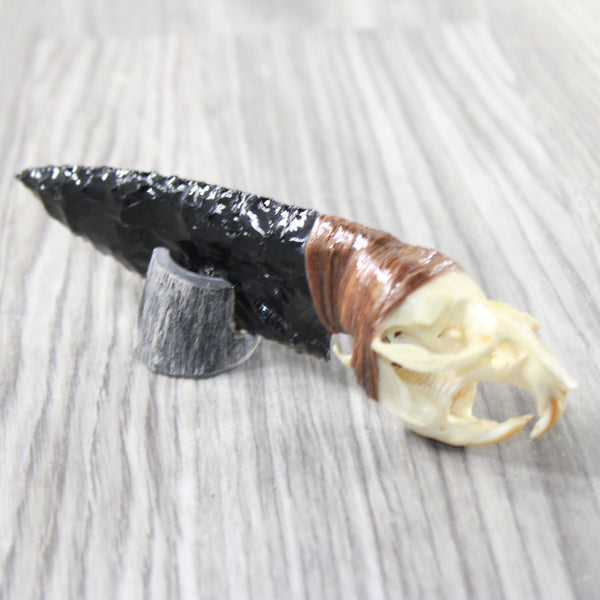 Muskrat Skull Handle Obsidian Blade Ornamental Knife #0156  Mountain Man Knife