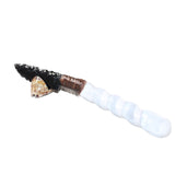 Selenite Spiral Handle Obsidian Blade Ornamental Knife #3664  Mountain Man Knife