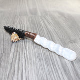 Selenite Spiral Handle Obsidian Blade Ornamental Knife #3664  Mountain Man Knife