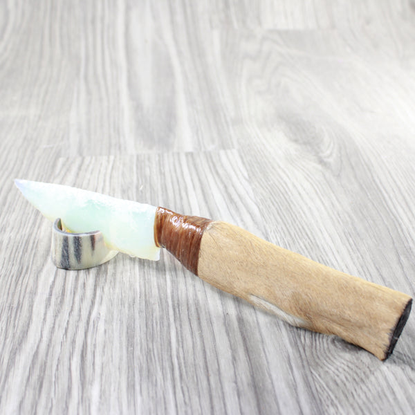 Hair-on Deer Bone Handle Opalite Blade Ornamental Knife #4156     Mountain Man Knife