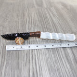 Selenite Spiral Handle Obsidian Blade Ornamental Knife #3664  Mountain Man Knife