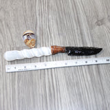 Selenite Spiral Handle Obsidian Blade Ornamental Knife #3664  Mountain Man Knife