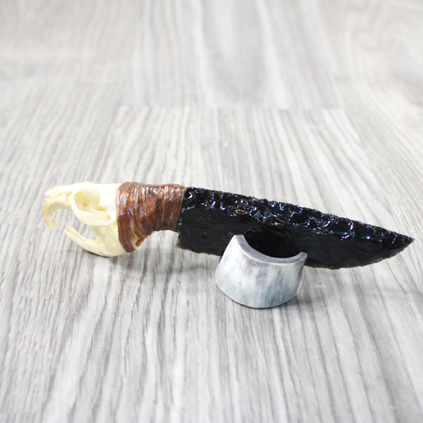 Muskrat Skull Handle Obsidian Blade Ornamental Knife #3256  Mountain Man Knife