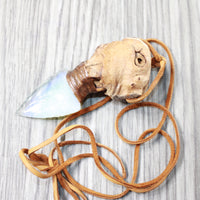 Grapevine Wood Handle Opalite Blade Knife Necklace  #6256  Mountain Man Necklace