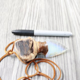 Grapevine Wood Handle Opalite Blade Knife Necklace  #6256  Mountain Man Necklace