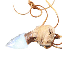 Grapevine Wood Handle Opalite Blade Knife Necklace  #6256  Mountain Man Necklace