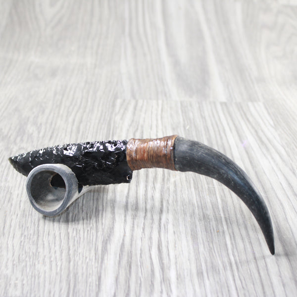 Springbok Horn Handle Obsidian Blade Ornamental Knife #6456  Mountain Man Knife