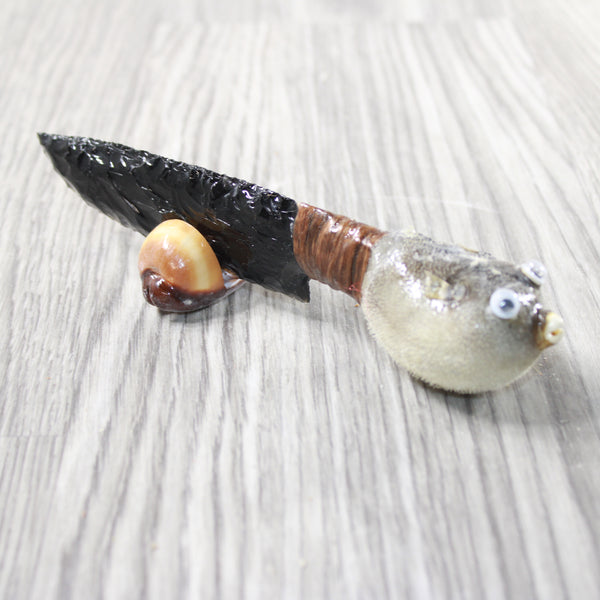 Puffer Fish Handle Obsidian Blade Ornamental Knife #6456  Mountain Man Knife