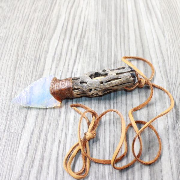 Cholla Cactus Wood Handle Opalite Blade Knife Necklace  #5656  Mountain Man Necklace