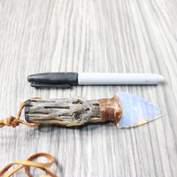 Cholla Cactus Wood Handle Opalite Blade Knife Necklace  #5656  Mountain Man Necklace