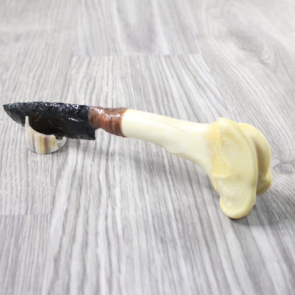Deer Bone Handle Obsidian Blade Ornamental Knife #7656  Mountain Man Knife