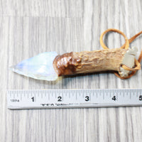 Antler Crown Handle Opalite Blade Knife Necklace  #5756  Mountain Man Necklace