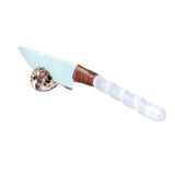 Selenite Spiral Handle Opalite Blade Ornamental Knife #9664     Mountain Man Knife
