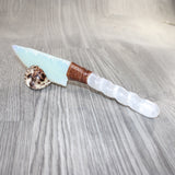 Selenite Spiral Handle Opalite Blade Ornamental Knife #9664     Mountain Man Knife