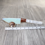 Selenite Spiral Handle Opalite Blade Ornamental Knife #9664     Mountain Man Knife