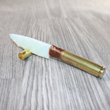 50 Cal Shell Casing Handle Opalite Blade Ornamental Knife #9664     Mountain Man Knife