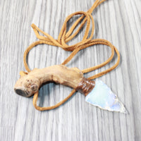 Grapevine Wood Handle Opalite  Blade Knife Necklace  #5056  Mountain Man Necklace