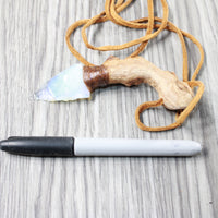 Grapevine Wood Handle Opalite  Blade Knife Necklace  #5056  Mountain Man Necklace