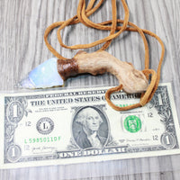 Grapevine Wood Handle Opalite  Blade Knife Necklace  #5056  Mountain Man Necklace