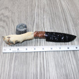 Coyote Foot Handle Obsidian Blade Ornamental Knife #1764  Mountain Man Knife