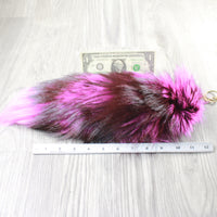 1 Dyed Silver Fox Tail Key Ring #1056  Taxidermy Keychain Tassel Bag Tag