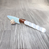 Selenite Spiral Handle Opalite Blade Ornamental Knife #0864     Mountain Man Knife