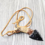 Antler Crown Handle  Obsidian Blade Knife Necklace  #4256  Mountain Man Necklace