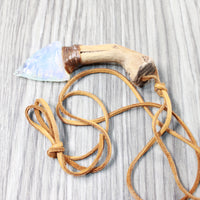 Grapevine Wood Handle  Opalite Blade Knife Necklace  #6356  Mountain Man Necklace