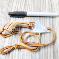 Grapevine Wood Handle  Opalite Blade Knife Necklace  #6356  Mountain Man Necklace