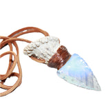 Antler Crown Handle  Opalite Blade Knife Necklace  # 1965 Mountain Man Necklace