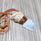 Antler Crown Handle  Opalite Blade Knife Necklace  # 1965 Mountain Man Necklace