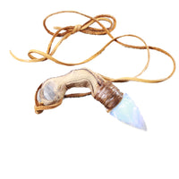 Grapevine Wood Handle Opalite  Blade Knife Necklace  #4556  Mountain Man Necklace