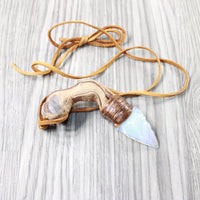 Grapevine Wood Handle Opalite  Blade Knife Necklace  #4556  Mountain Man Necklace