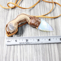 Grapevine Wood Handle Opalite  Blade Knife Necklace  #4556  Mountain Man Necklace