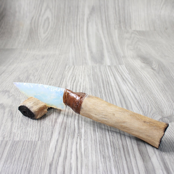 Hair-on Deer Bone Handle Opalite Blade Ornamental Knife #7656     Mountain Man Knife