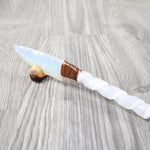 Selenite Spiral Handle Opalite Blade Ornamental Knife #3756     Mountain Man Knife