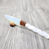 Selenite Spiral Handle Opalite Blade Ornamental Knife #3756     Mountain Man Knife