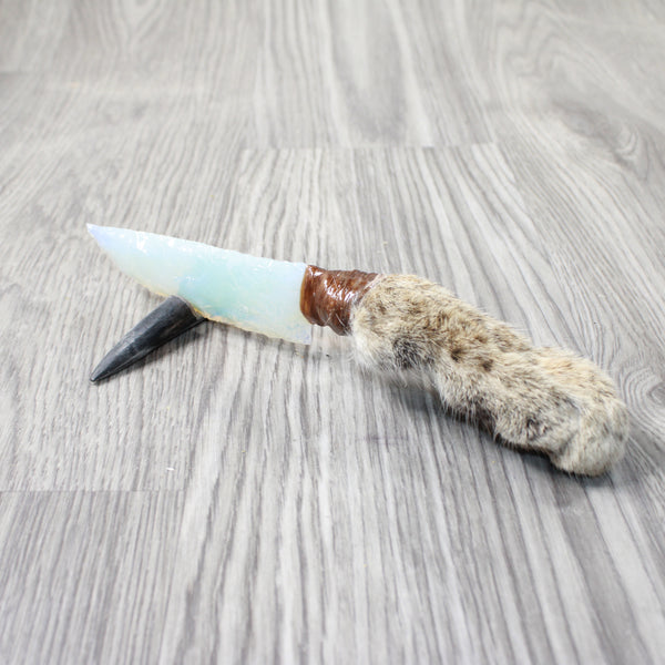 Bobcat Foot Handle Opalite Blade Ornamental Knife #2856     Mountain Man Knife