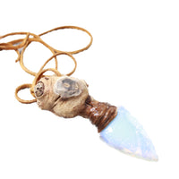 Grapevine Wood Handle  Opalite Blade Knife Necklace  #6056  Mountain Man Necklace