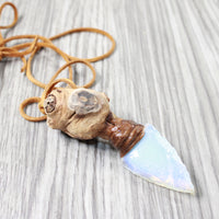 Grapevine Wood Handle  Opalite Blade Knife Necklace  #6056  Mountain Man Necklace