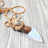 Grapevine Wood Handle  Opalite Blade Knife Necklace  #6056  Mountain Man Necklace
