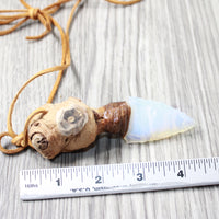 Grapevine Wood Handle  Opalite Blade Knife Necklace  #6056  Mountain Man Necklace