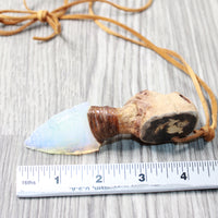 Grapevine Wood Handle  Opalite Blade Knife Necklace  #6056  Mountain Man Necklace